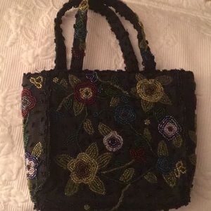 Embellished Black Beaded Floral Wristlet